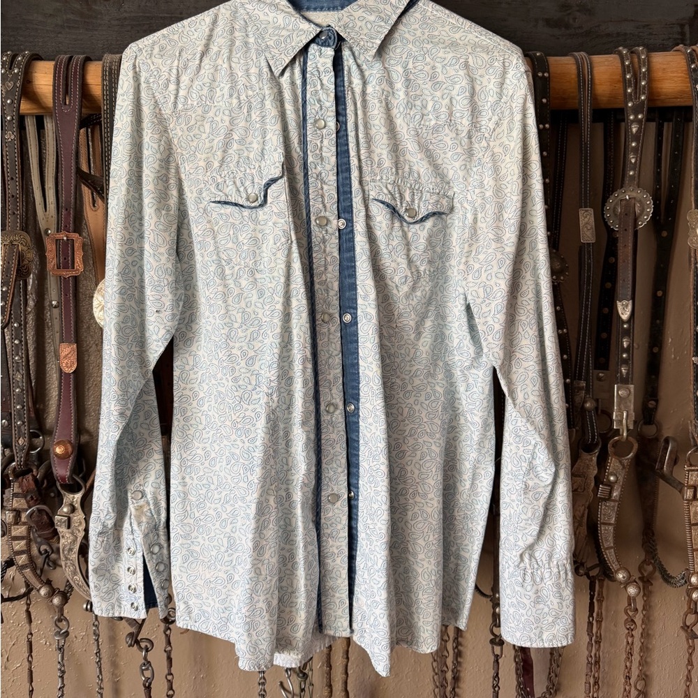 Roper Men's Casual Button Down Shirt - Light Blue Paisley